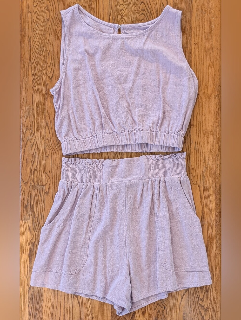 Lavender Purple Matching Set Cotton Tank Top Shorts Set
